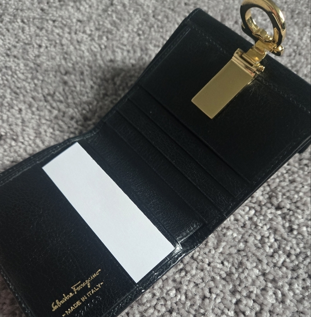 Ferragamo Black Wallet with Gold Accent - Picture 10 of 14
